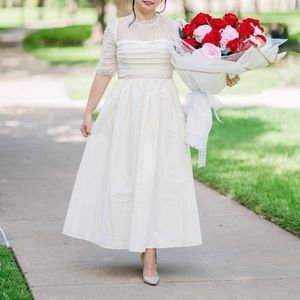 Ivory Taffeta Mesh Midi Dress